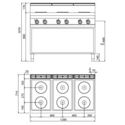 Elektroherd - 15,6 KW - 6 Platten Rund -Küchenwelt Geschaft EHB179E drawing 0aca