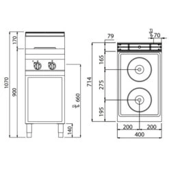 Elektroherd - 5,2 KW - 2 Platten Rund -Küchenwelt Geschaft EHB479E drawing 9196