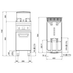 Gas Fritteuse - 20 Liter - 17,5 KW - Mit Automatischer Korbanhebung & Ölfiltersystem -Küchenwelt Geschaft GFEKALB20 drawing df56