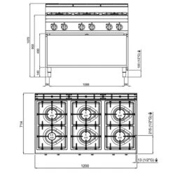 Gasherd - 31,5 KW - 6 Brenner 14 Gasherd - 31,5 KW - 6 Brenner -Küchenwelt Geschaft GHB179H drawing 1265