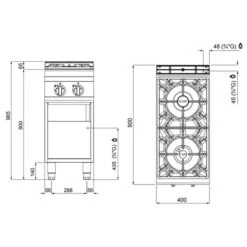 Gasherd - 19 KW - 2 Brenner -Küchenwelt Geschaft GHB499H drawing c698