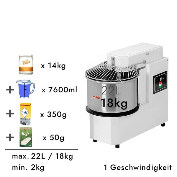 Teigknetmaschine - 22 Liter / 18 Kg - 1 Geschwindigkeit - Kessel Abnehmbar Und Rührwerk Aufklappbar 4 Teigknetmaschine - 22 Liter / 18 Kg - 1 Geschwindigkeit - Kessel Abnehmbar Und Rührwerk Aufklappbar - Image 2