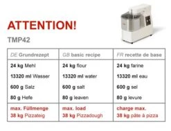 Teigknetmaschine - 42 Liter / 38 Kg - Mit Festem Kessel -Küchenwelt Geschaft tmp42 1762