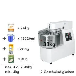 Teigknetmaschine - 42 Liter / 38 Kg - 2 Geschwindigkeiten - Mit Festem Kessel -Küchenwelt Geschaft tmp42 fk rezept 3 ec4e